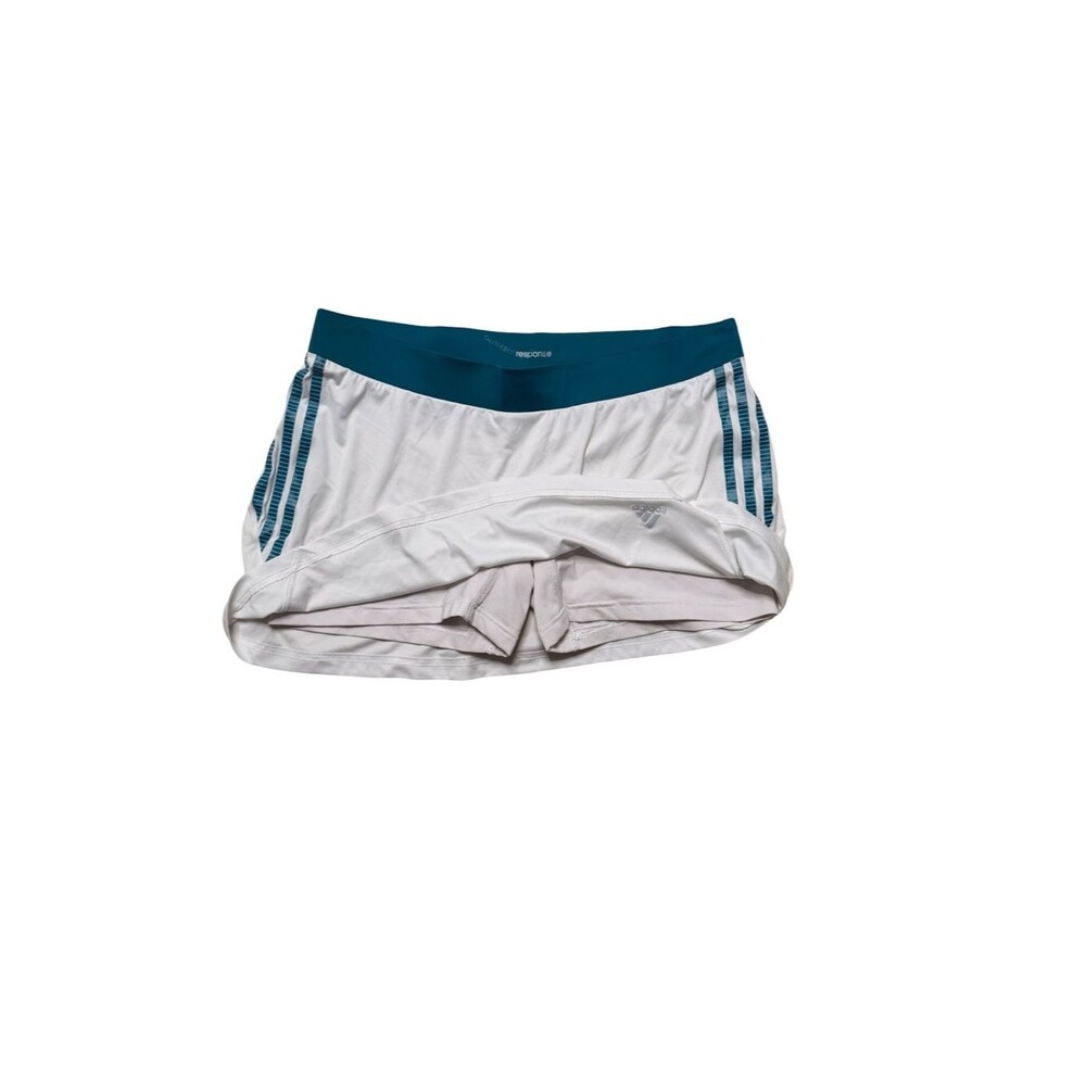 Adidas Response Climalite Tennis Skort White Teal 3-Stripe Built-In Sz L - Picture 3 of 5